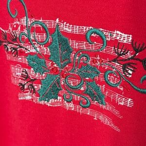Long Sleeve Embroidered Musical Christmas Shirt | Red Festive Holiday | XL